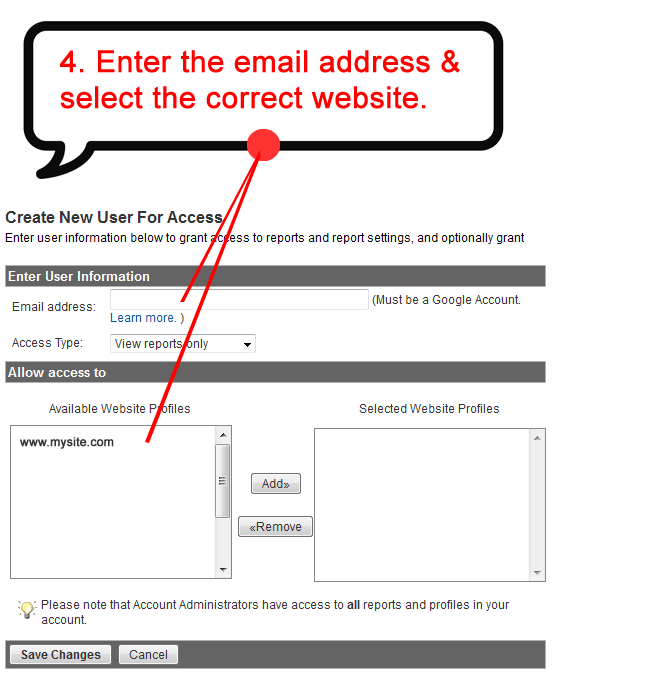 select website and enter email address